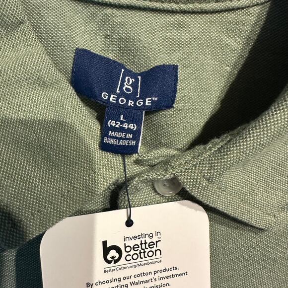 George Knit Button Up Short Sleeve Sage Green NWT Large Work Business Casual - Picture 8 of 8